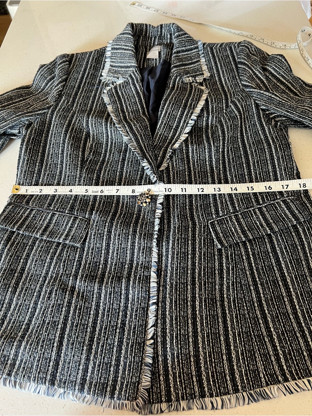 Chico’s Jacket Navy Blue and white with silver accents Chico’s 1 is US 8 - Picture 13 of 14